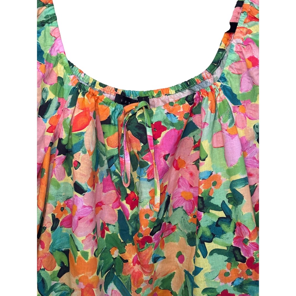 Sanctuary Floral Puff Sleeve Top M Multicolor Linen Blend Cottagecore Boho - Picture 3 of 9